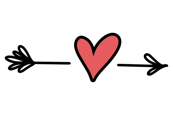 Flecha Desenhada Mão Com Coração Símbolo Romântico Coração Estilo Doodle —  Vetores de Stock