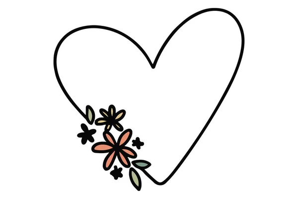 Hand Drawn Wreath Leaves Heart Shape Frame Art Illustration Sketch — Stock Vector