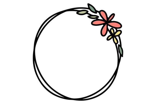 Corona Redonda Con Hojas Marco Dibujado Mano Con Flores Estilo — Archivo Imágenes Vectoriales