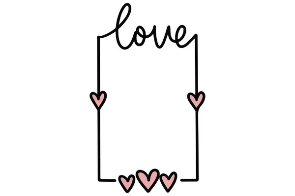 心在正方形的框架 手绘正方形框 有爱心和爱的文字 — 图库矢量图片