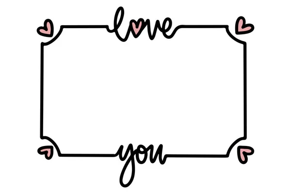 Liebe Quadratischen Rahmen Handgezeichneter Romantischer Rahmen Mit Herzen Und Liebestext — Stockvektor
