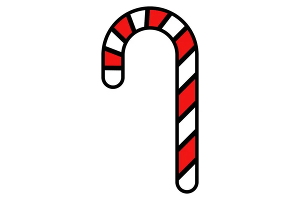 Kerstsnoep Snoepstok Rood Wit Kerstlolly Kerststok Plat Met Strepen — Stockvector