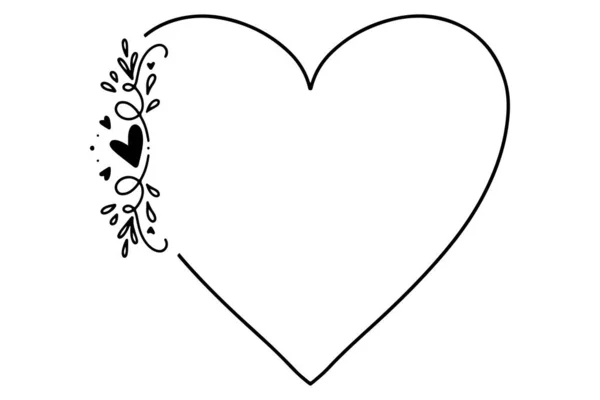 Heart Shape Leaves Hand Drawn Romantic Frame Doodle — Stock Vector
