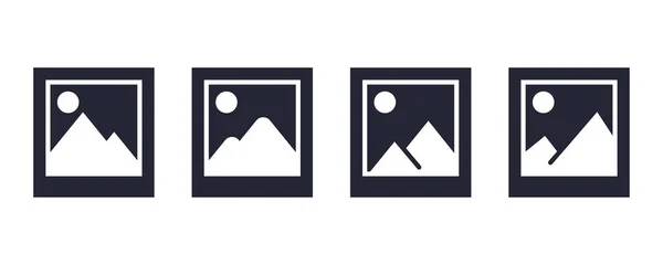 Symbole Photo Image Icône Vignette Cadre Carré Avec Montagne Modèle — Image vectorielle