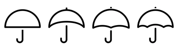 Conjunto Iconos Paraguas Icono Paraguas Contorno Símbolo Parasol Negro Señal — Archivo Imágenes Vectoriales