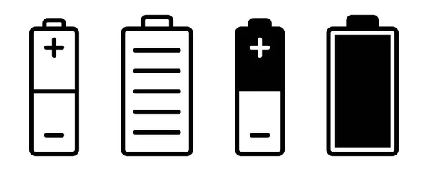 Batterie Symbol Gesetzt Umriss Und Glyphen Batterie Symbol Akku Symbol — Stockvektor