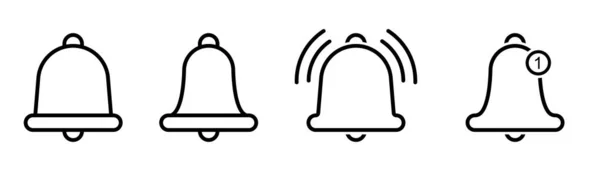 Notification Bell Reminder Symbol Outline Alarm Bell Handbell Icon Set — Stock Vector