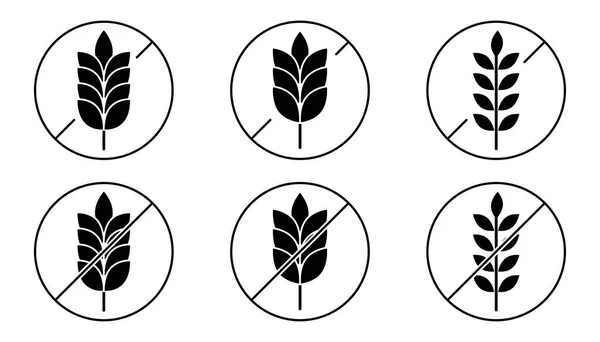 Conjunto Iconos Sin Gluten Símbolo Trigo Glifo Símbolo Libre Gluten — Archivo Imágenes Vectoriales
