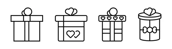 Gift Box Icon Set Present Box Outline Gift Package Line — Stock Vector