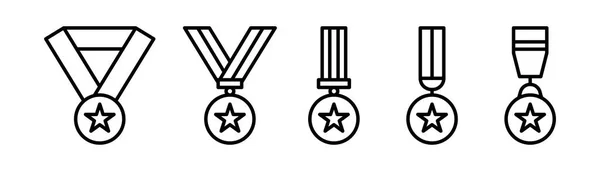 Conjunto Iconos Medalla Símbolo Placa Premio Esquema Del Icono Medalla — Vector de stock