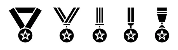 Set Icone Della Medaglia Simbolo Del Distintivo Icona Della Medaglia — Vettoriale Stock