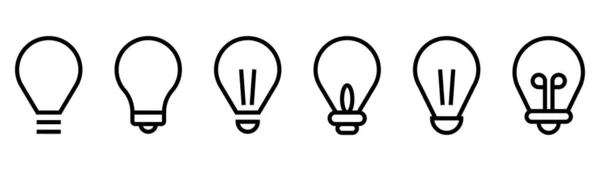 Glühbirnen Symbol Gesetzt Umriss Lampensymbol Ideensymbol Glühbirnenschild Reihe Lampenvektorillustration Lineares — Stockvektor