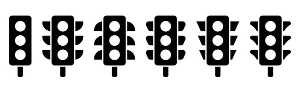 交通灯图标设置 路灯在路标上 填充信号量符号 交通信号灯收集的字形 种群矢量说明 — 图库矢量图片