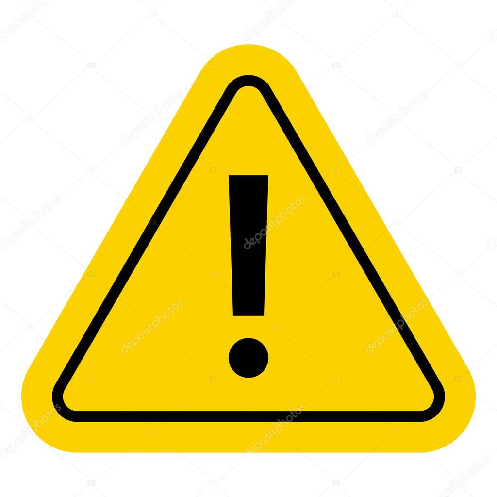 Warn sign in triangle. Yellow caution icon. Exclamation symbol. Yellow triangle with exclamation mark.