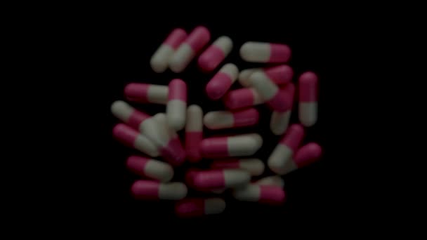 Медицинские Таблетки Падают Черном Фоне — стоковое видео