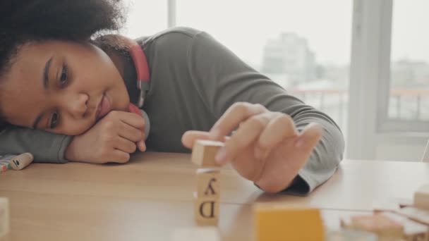 African American Student Doing Activity Playing Block Wooden Development Together — Stok video