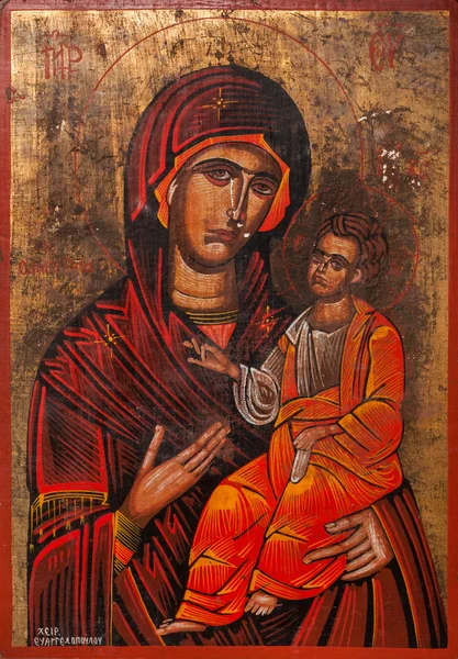 Діви Марії, тримаючи дитину у Православна ікона Ісуса — стокове фото