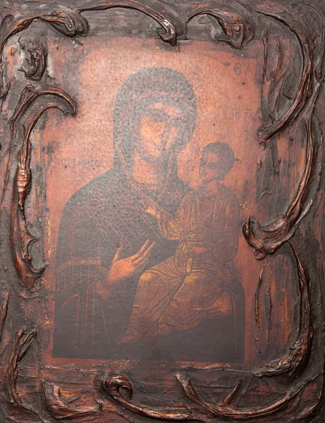 Virgen María sosteniendo al Niño Jesús Icono Ortodoxo Oriental —  Fotos de Stock