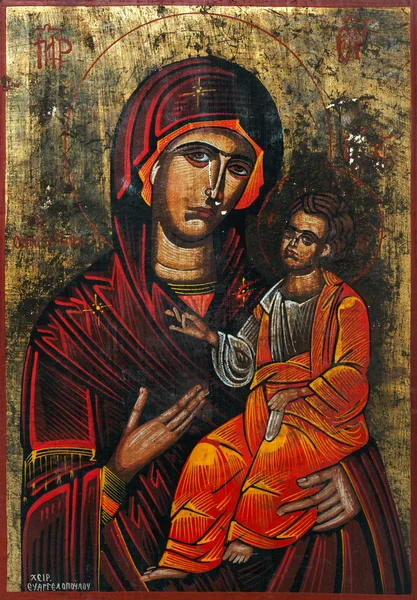 Jungfrau Maria hält das Kind Jesus Eastern orthodoxe Ikone — Stockfoto