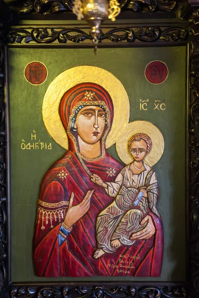 Jungfru Maria hålla barnet jesus östra ortodox ikon — Stockfoto