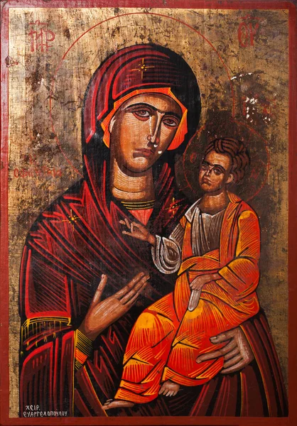 Virgem Maria segurando o Menino Jesus Ícone Ortodoxo Oriental — Fotografia de Stock