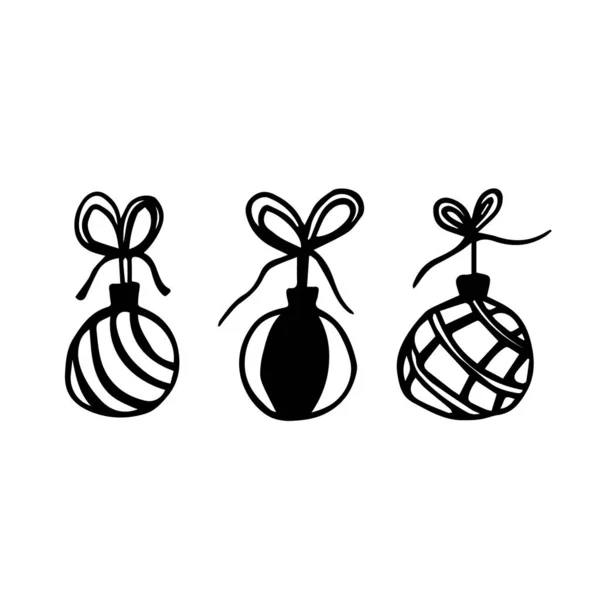 Set Hand Drawn Christmas Balls Bows Doodle Icons Christmas Tree Royalty Free Stock Illustrations