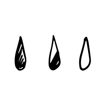 Three different drops in doodle style on a white background are isolated. They can be used as an image of a drop of blood, for marking menstrual secretions, stickers for a daily planner clipart