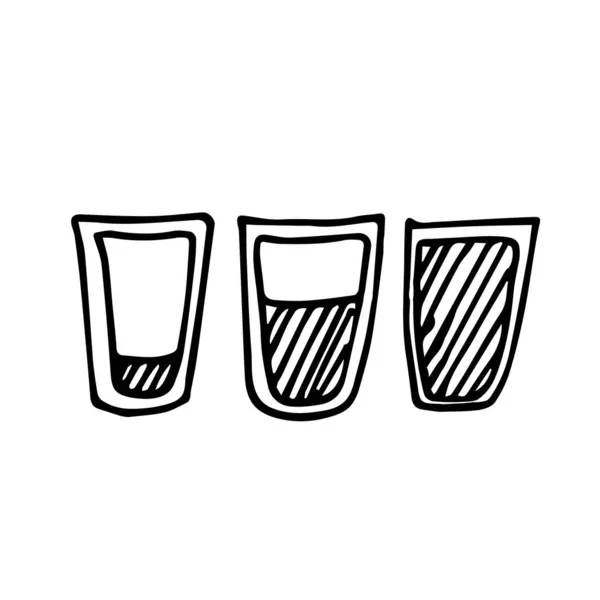 Aíslan Tres Vasos Vacíos Rellenos Estilo Garabato Sobre Fondo Blanco — Vector de stock