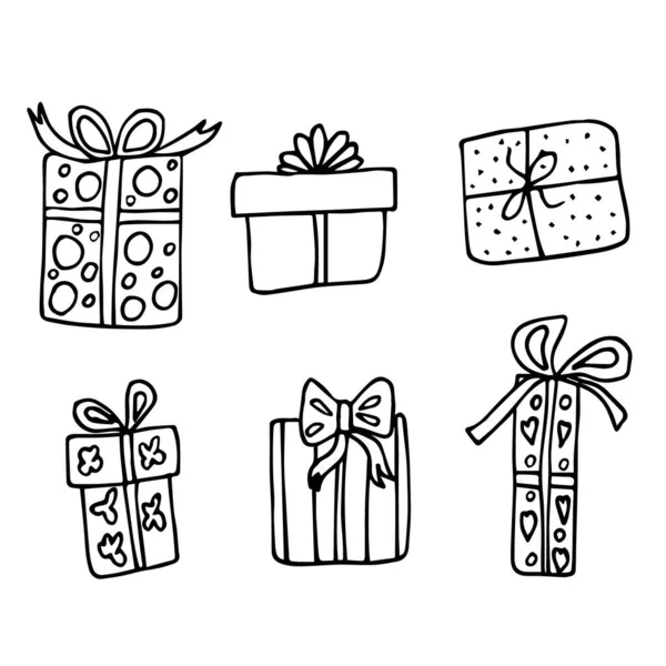 Set Vector Gifts White Background Isolated Hand Drawn Gifts Bows Royalty Free Stock Vectors