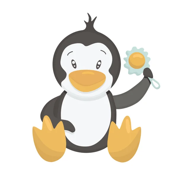Vektor Aranyos Baba Pingvin Egy Csörgő Mancsát — Stock Vector