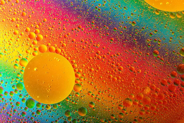 Macro Photography Oil Drops Water Surface Cosmic Circles Looks Molecule — Stock Photo, Image