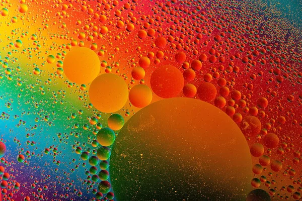 Macro Photography Oil Drops Water Surface Cosmic Circles Looks Molecule — стоковое фото