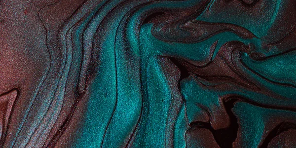 Abstract background from shimmer nail lacquer,chocolate and turquoise colors.Horizontal orientation,banner. — Zdjęcie stockowe