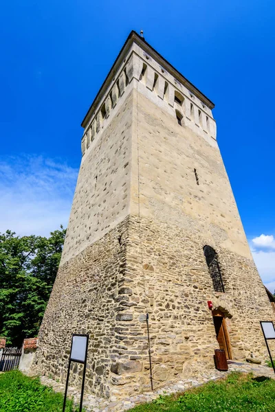 Vecchia Torre Pietra Nella Chiesa Fortificata Santo Stefano Biserica Fortificata — Foto Stock