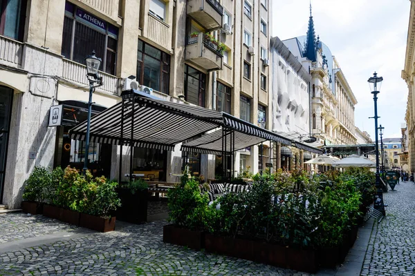 Бухарест Румыния Мая 2021 Года Старые Здания Барами Ресторанами Улице — стоковое фото