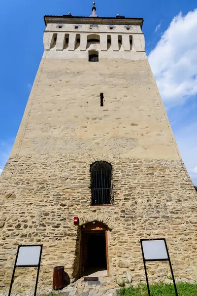 Vecchia Torre Pietra Nella Chiesa Fortificata Santo Stefano Biserica Fortificata — Foto Stock