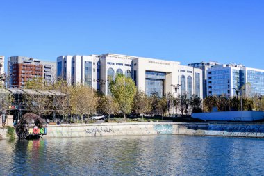 Bucharest, Romania, 20 November 2021: Main building of Bucharest Court (Tribunal) in a sunny autumn day