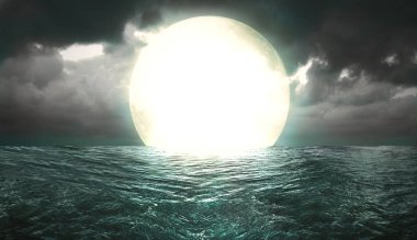 Okyanusta dolunay yüksek kalitede duvar kağıdı tasarımı konsepti.