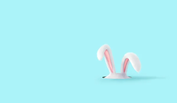 Easter Bunny Ears Rabbit Ribbon Blue Background — Stock Photo, Image