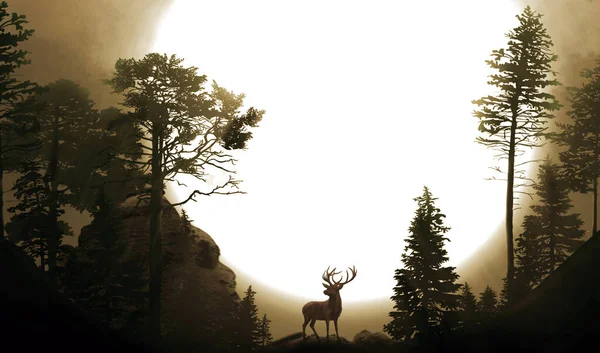 Ormanda geyiği olan güzel bir manzara.