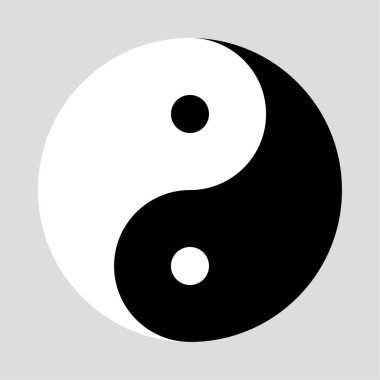 Yin Yang sembolü gri arka planda izole edildi. Uyum ve denge simgesi doğru oranlarda