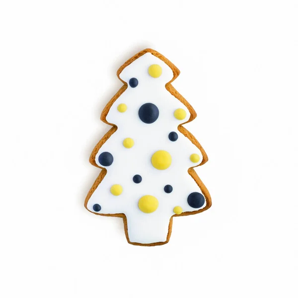 Ginger Cookies Form Christmas Tree Decorated Colored Glaze Isolated White — Fotografia de Stock