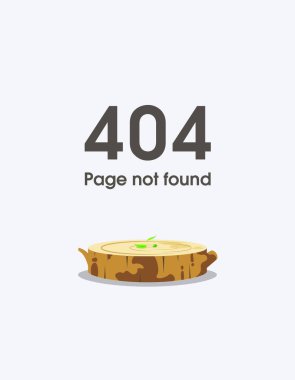 Tasarım 404 hatası. 404 hatası olan bir web sayfası için 404.Şablon vektör konsepti çizimi. Hata 404 Sayfa Bulunamadı Şablonu Büyük ahşap kütük ve biraz yaprak