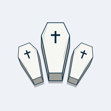 Çapraz çizgili tabut, cadılar bayramı konsepti, beyaz zemin üzerinde tabut tahta tabut tabelası, mobil konsept ve web tasarımı için