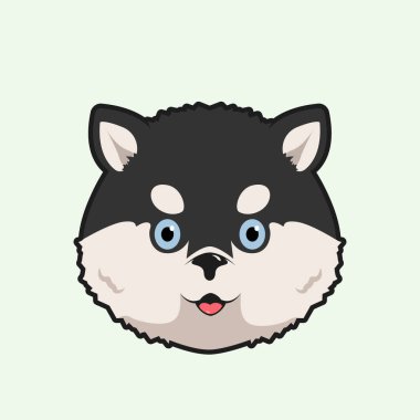 Sibirya 'lı iri yapılı şirin yüzün çizgi film çizimi. Sibirya Husky köpeğinin vektör çizimi