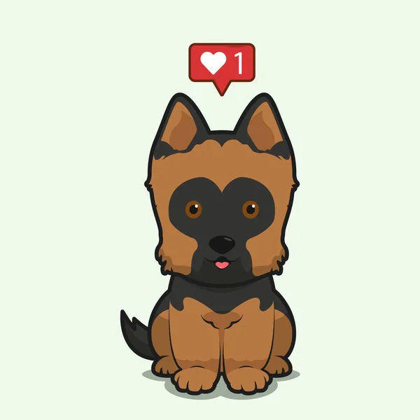 Tecknad Illustration Tyska Herde Hund Sitter Med Kärlek Ikon Vektor — Stock vektor