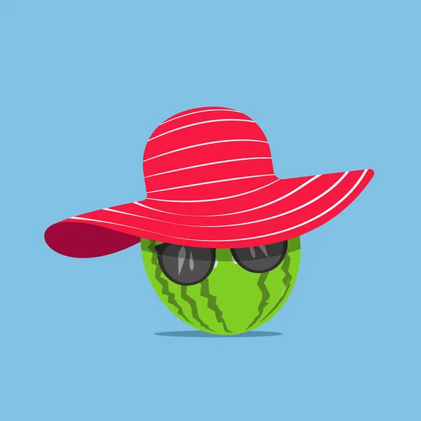 Concept Design Logo Summer Vacation Watermelon Wearing Beach Hat Sunglasses — Stock vektor