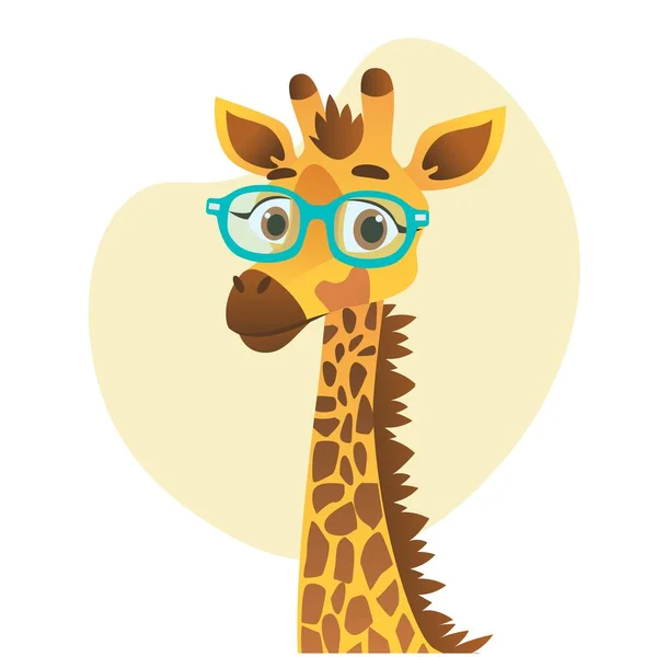 Cute Cartoon Vector Giraffe Wearing Glasses Vector Illustration Bubble Background — Image vectorielle
