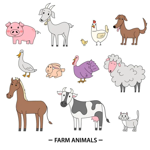 Farmers Set Vector Icon Set Farm Rural Buildings Animals Vegetables — 图库矢量图片
