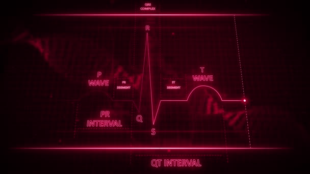 Ondas Rojas Cardiograma Pantalla — Vídeo de stock